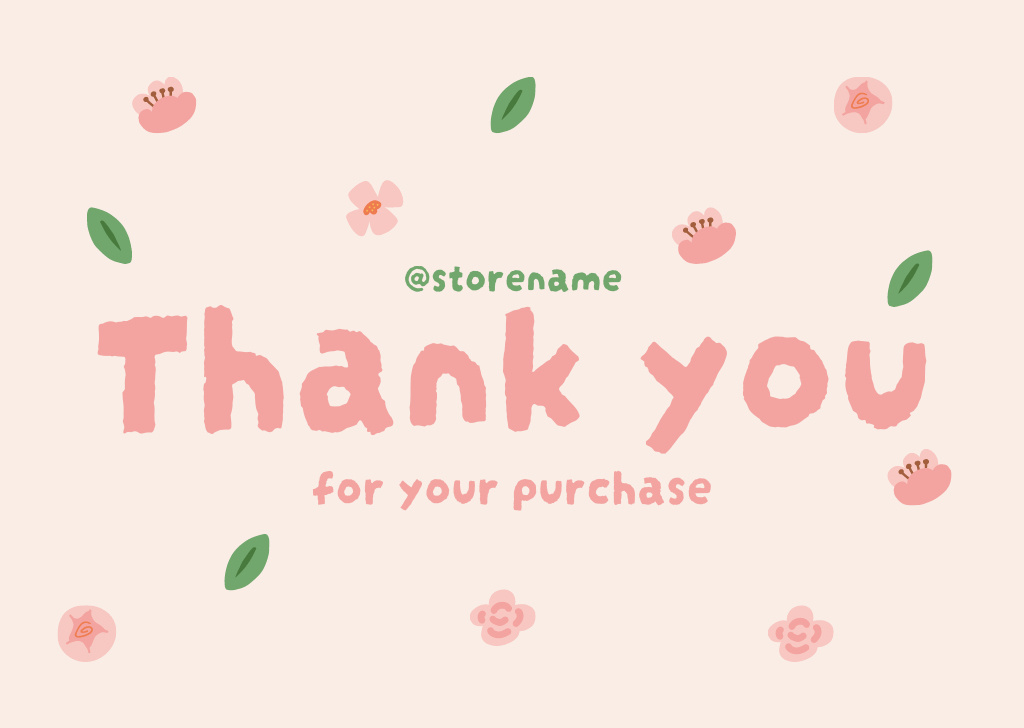 Thank You Message with Floral Illustration Card Design Template