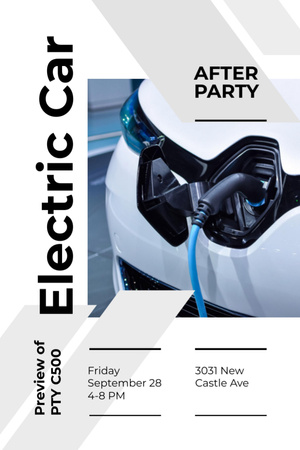 After Party invitation with Charging electric car Flyer 4x6in Design Template