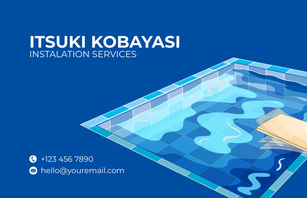 Service Offer for Pool Installation Service Business Card 85x55mm Tasarım Şablonu