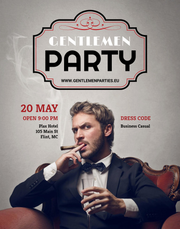 Invitation to Gentlemen Party with Stylish Man Poster 22x28in Design Template