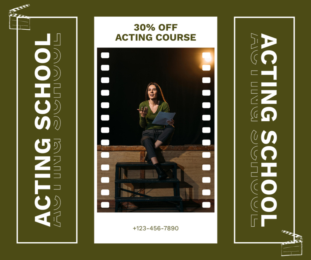 Discount on Acting Course at School Facebook Modelo de Design