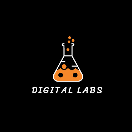 Digital Lab Emblem with Glass Flask Logo Design Template