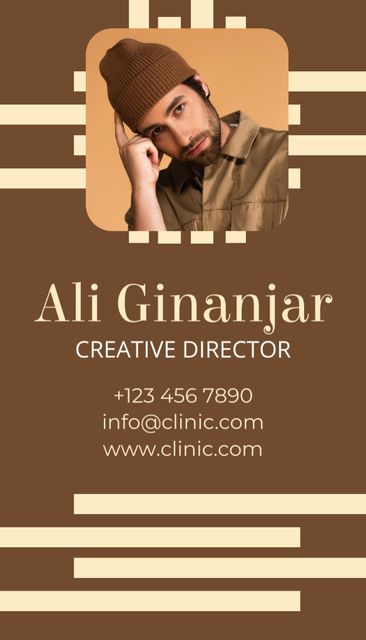 Creative Director Contacts on Brown Business Card US Vertical – шаблон для дизайна