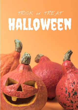Ontwerpsjabloon van Poster van Halloween Greeting with Spooky Pumpkin