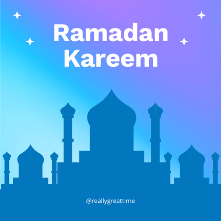 Приветствие месяца Рамадан в голубом Instagram – шаблон для дизайна