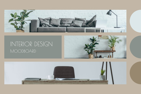 Interior Design in Neutral Beige Color Mood Board Design Template