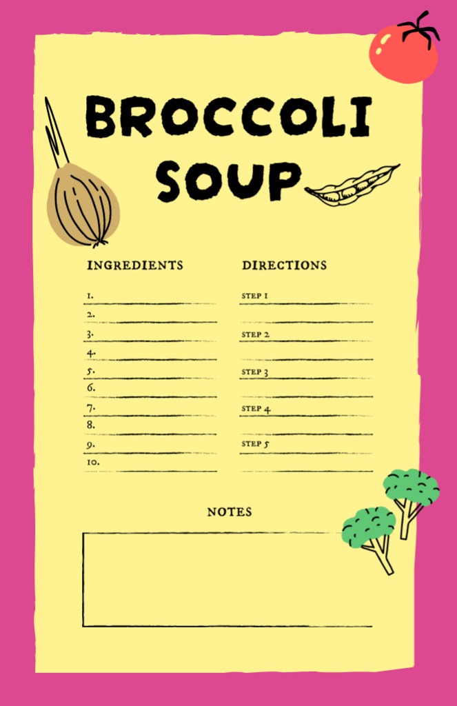 Broccoli Soup Cooking Steps Recipe Card Šablona návrhu