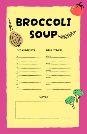 Template di design broccoli zuppa passi di cottura Recipe Card