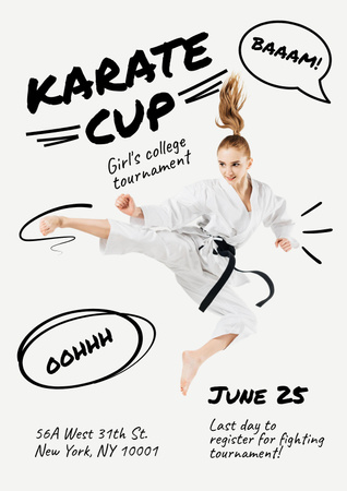 Karate verseny bejelentése kimonós lánnyal Poster tervezősablon