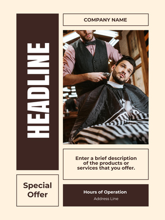Handsome Man using Hairdressing Services Poster US Design Template