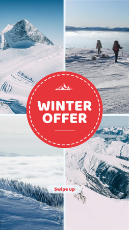 Plantilla de diseño de Winter Tour offer Hikers in Snowy Mountains Instagram Story 