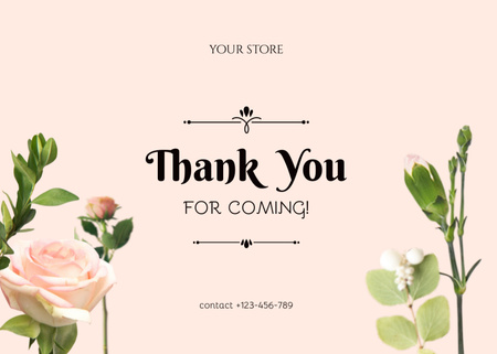Thank You Messages For Coming with Rose Flowers Postcard 5x7in Design Template