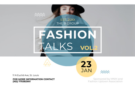 Template di design Annuncio di evento di moda con donna alla moda in cappello Flyer 5.5x8.5in Horizontal