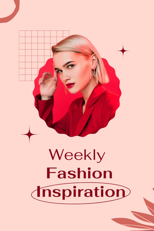 Young Woman in Red Jacket for Weekly Fashion Inspiration Pinterest Design Template