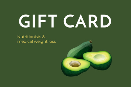 Ontwerpsjabloon van Gift Certificate van Aanbod van diensten van voedingsdeskundigen met avocado