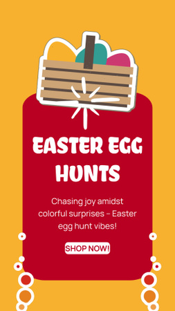 Easter Egg Hunt Ad with Basket of Eggs in Yellow Instagram Video Story Design Template