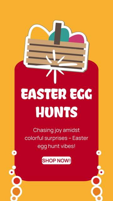 Easter Egg Hunt Ad with Basket of Eggs in Yellow Instagram Video Story Šablona návrhu
