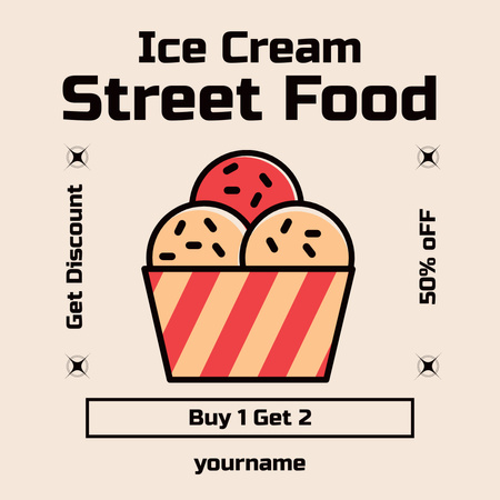 Street Food Ad with Illustration of Ice Cream Instagram Design Template
