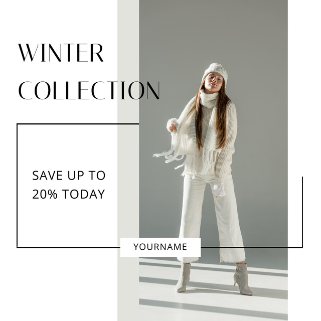 Beautiful Woman in White Winter Clothes Instagram Modelo de Design