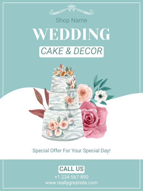 Wedding Cakes and Decorating Services Poster US Tasarım Şablonu