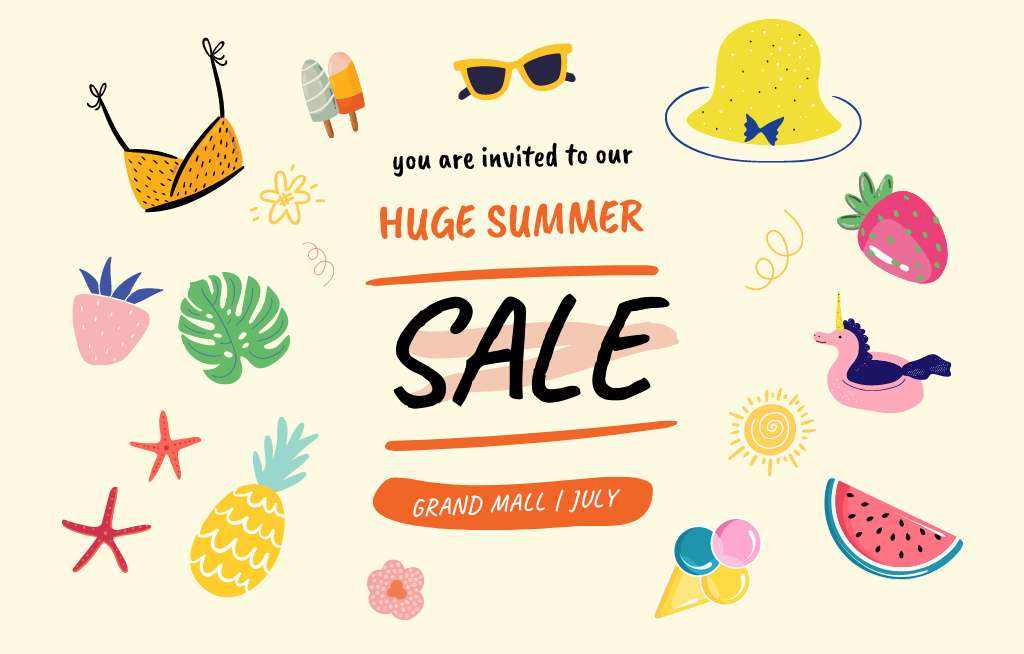 Huge Summer Discounts on Beach Accessories Invitation 4.6x7.2in Horizontalデザインテンプレート
