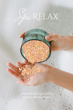 Platilla de diseño Spa Services Offer with Shiny Glitter in Cream Jar Pinterest