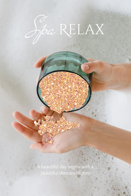 Spa Services Offer with Shiny Glitter in Cream Jar Pinterest tervezősablon
