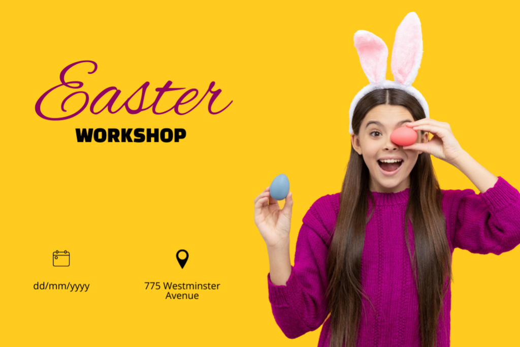 Inspiring Easter Craft Workshop Announcement In Yellow Flyer 4x6in Horizontal Design Template