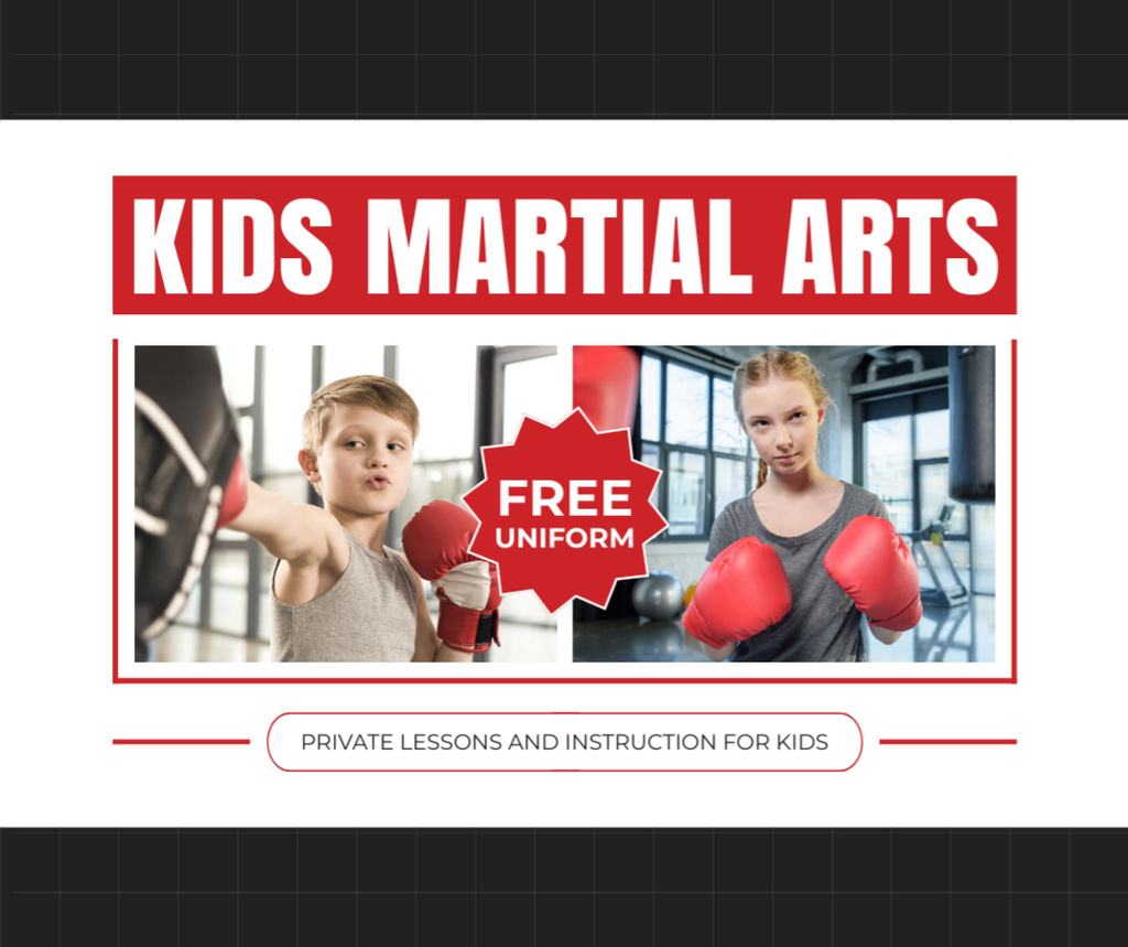 Modèle de visuel Kids Martial Arts Classes Ad with Offer of Free Uniform - Facebook