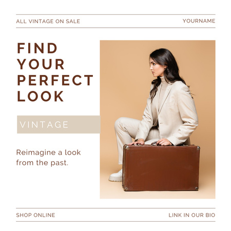 Women's perfect vintage look beige Instagram AD Tasarım Şablonu