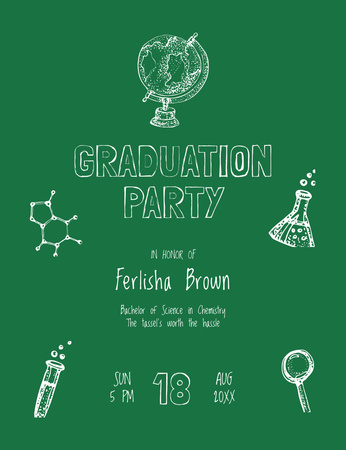 Graduation Party Announcement with Science Icons Invitation 13.9x10.7cm Design Template