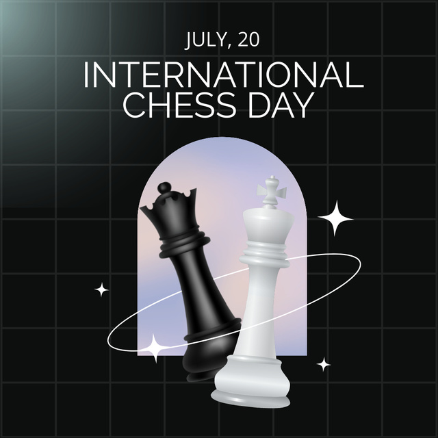 International Chess Day Anouncement in Black and White Instagram Modelo de Design