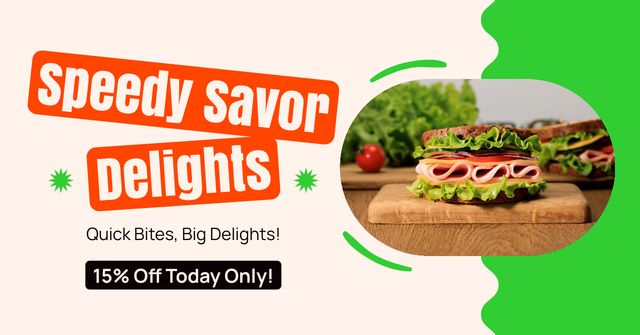 Designvorlage Discount Offer with Tasty Meat Sandwich für Facebook AD