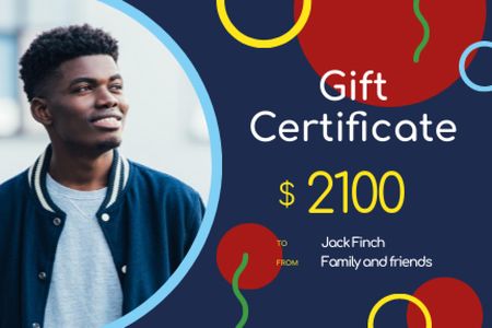 Fashion Offer with Stylish Young Man Gift Certificate Design Template