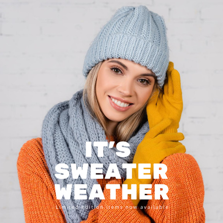 Winter Clothes Sale Announcement with Stylish Woman Instagram Design Template