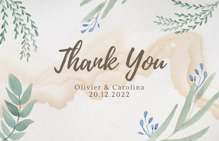 Thankful Phrase with Plant Leaves Thank You Card 5.5x8.5in Design Template