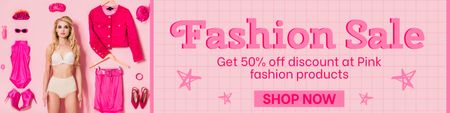 Fashion Sale of Clothes And Accessories Offer with Doll-Like Woman Twitter Design Template