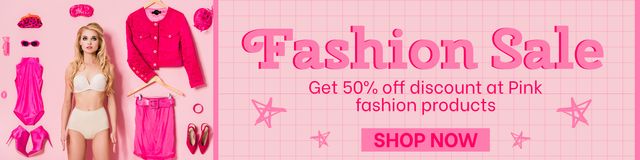 Fashion Sale of Clothes And Accessories Offer with Doll-Like Woman Twitterデザインテンプレート