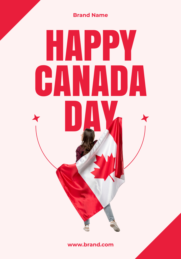 Platilla de diseño Beautiful Girl with Flag of Canada Poster 28x40in