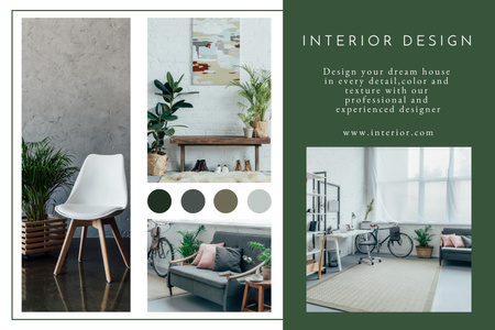 Dream House Simple Interior Design in Green and Grey Mood Board Design Template