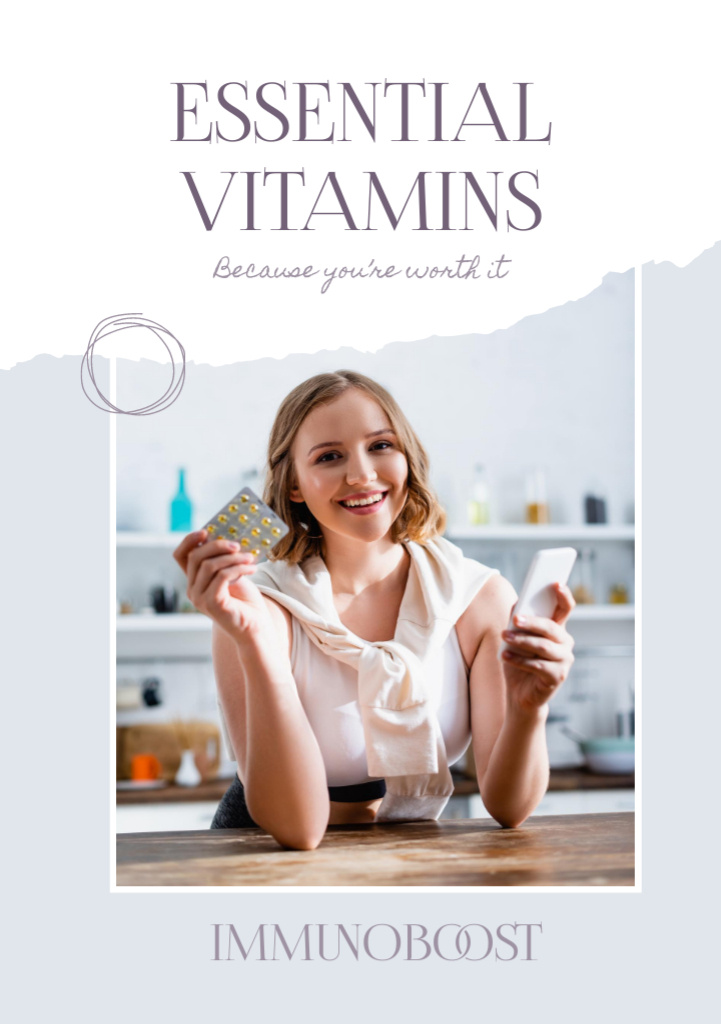 Immune-boosting Vitamins Offer In Pack of Pills Flyer A5 Design Template