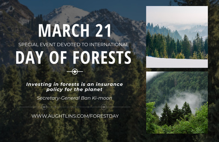 Template di design Evento di raccolta della Giornata mondiale delle foreste con vedute degli alberi in montagna Flyer 5.5x8.5in Horizontal