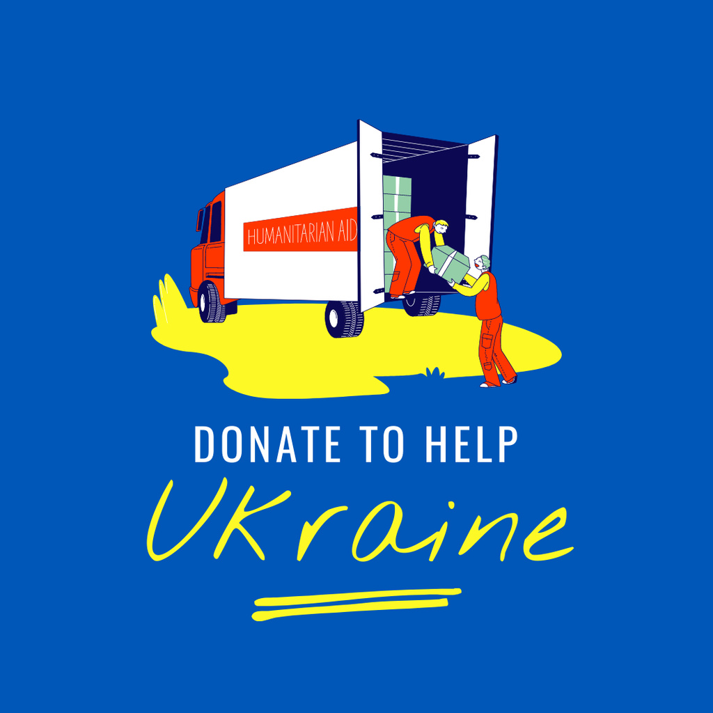Donate to Help Ukraine with Humanitarian Aid Truck Instagram Design Template