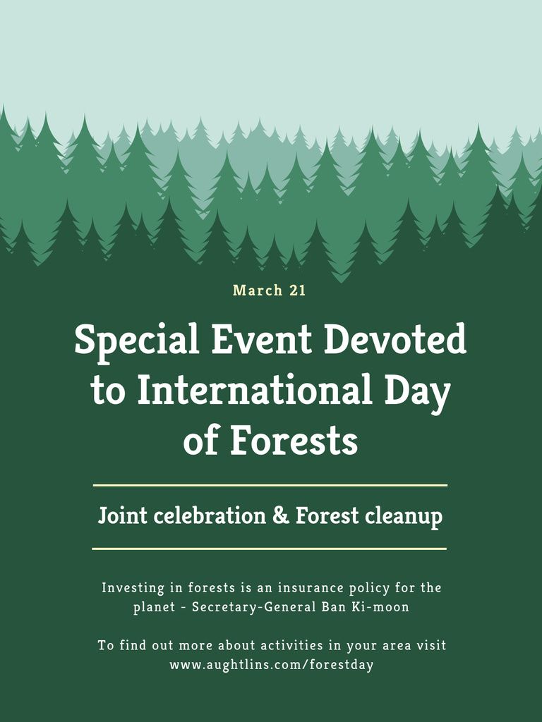Designvorlage Announcement of International Day of Forests With Cleaning And Celebration für Poster US