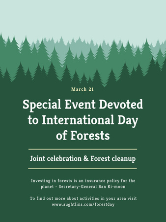 Announcement of International Day of Forests With Cleaning And Celebration Poster US Design Template