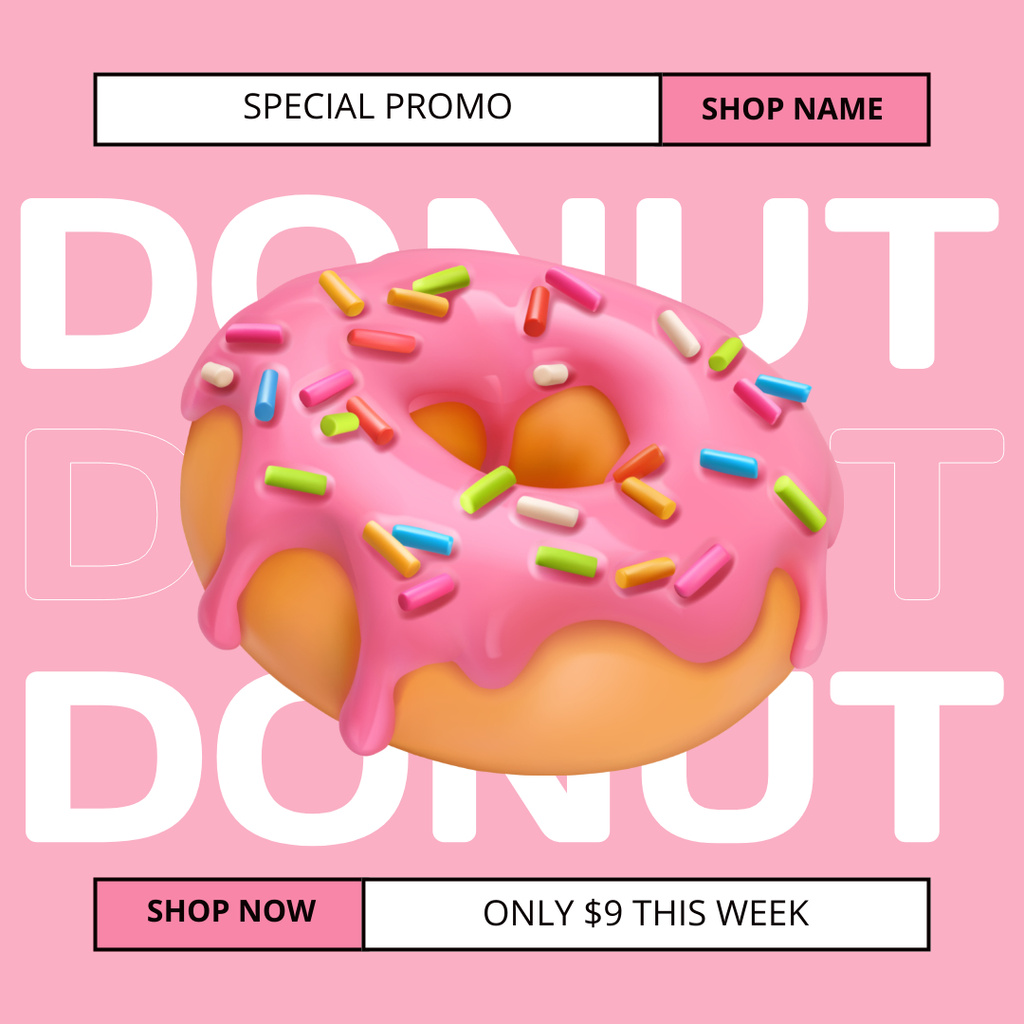 Ontwerpsjabloon van Instagram van Pink Donuts Special Promo