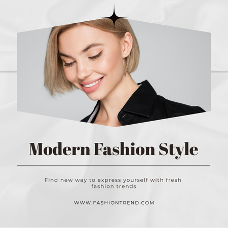 Modern Fashion Trends with Smiling Young Woman  Social media Design Template