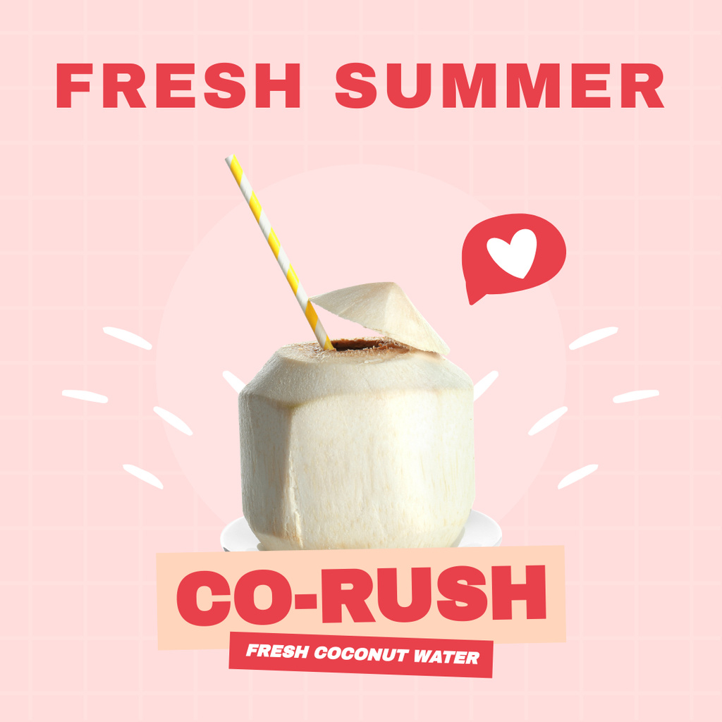 Fresh Summer Coconut Water on Pink Instagram Tasarım Şablonu