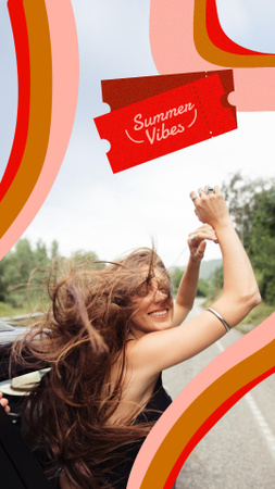 Designvorlage sommer-inspiration mit happy girl im auto für Instagram Story