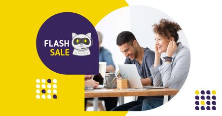 Flash Sale Ad with People working on Laptops Facebook AD Modelo de Design